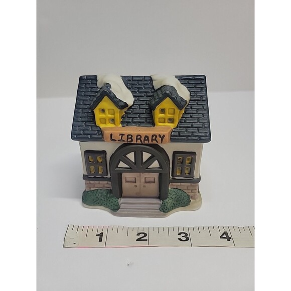 Gift Collection Hand Painted Porcelain Christmas Tea Light Library - Picture 1 of 7